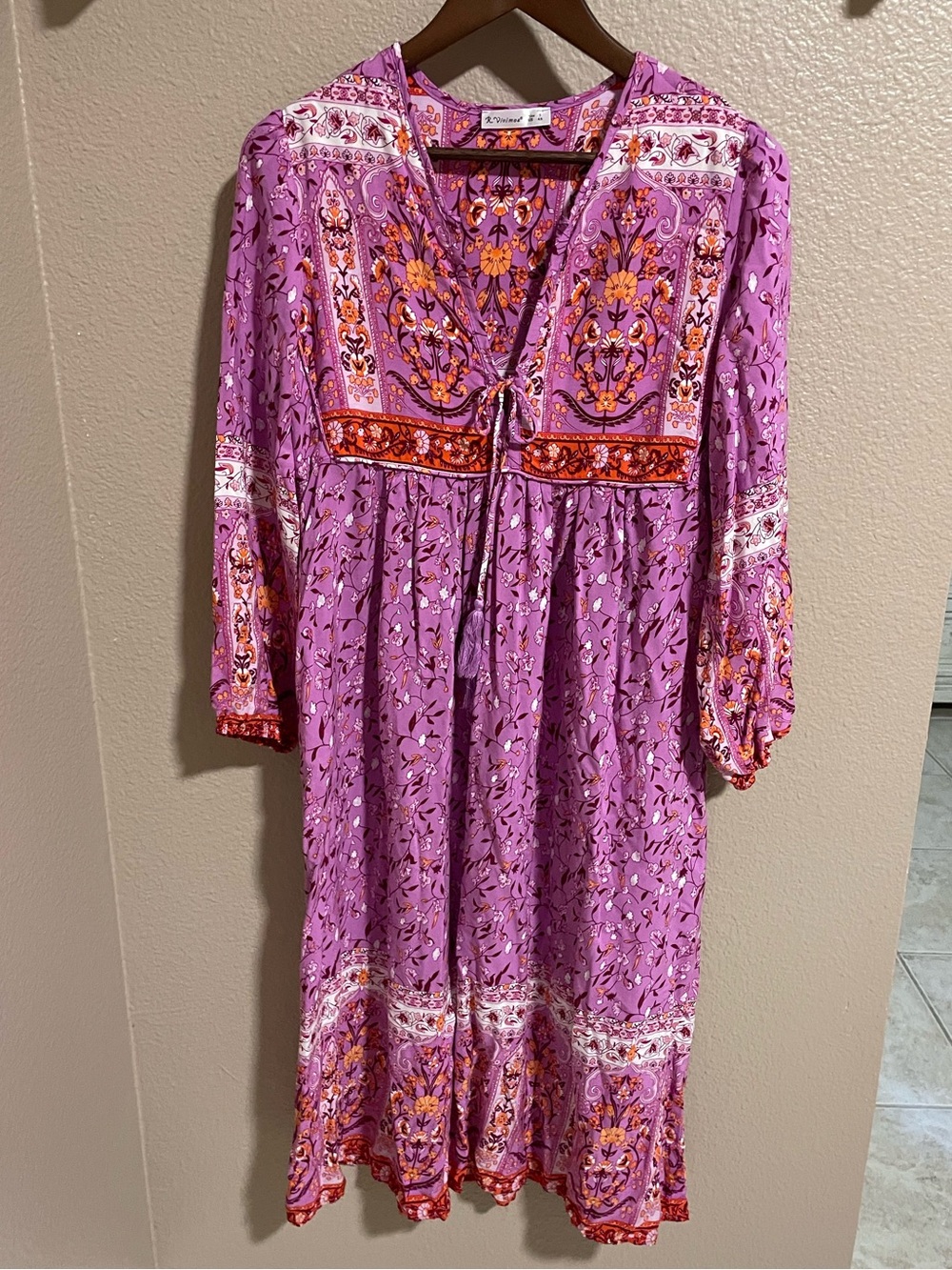 Boho Floral Tie-Front Midi Dress in Purple